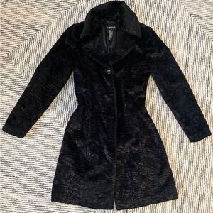 BEBE Coat Y2K Womens Small Black Faux Persian Lamb Fur Button Long jacket long